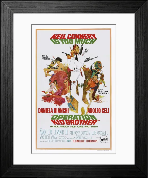 Framed Print : OPERATION KID BROTHERS, (aka OK CONNERY), US poster, Neil Connery (center), 1967 Framed Print : OPERATION KID BROTHERS, (aka OK CONNERY), US poster, Neil Connery (center), 1967