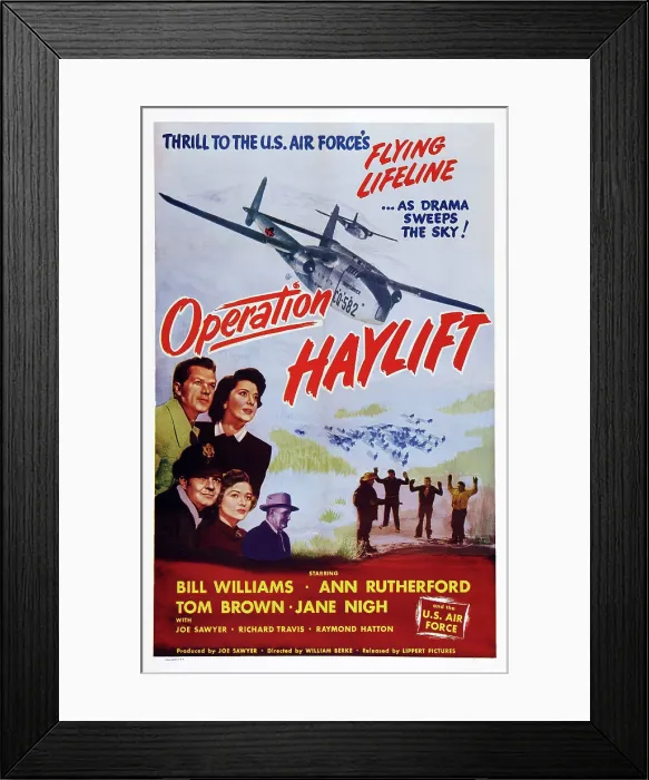 Framed Print : OPERATION HAYLIFT, US poster, top row from left: Bill Williams, Ann Rutherford; bottom row from left: Tom Brown, Jane Nigh, Joe Sawyer, 1950