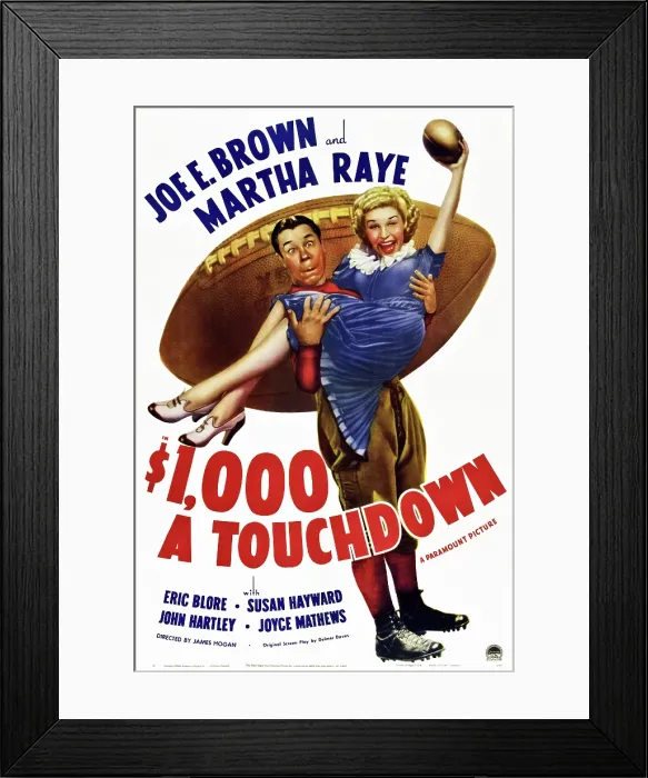 Framed Print : $1000 A TOUCHDOWN, US poster art, from left: Joe E. Brown, Martha Raye, 1939