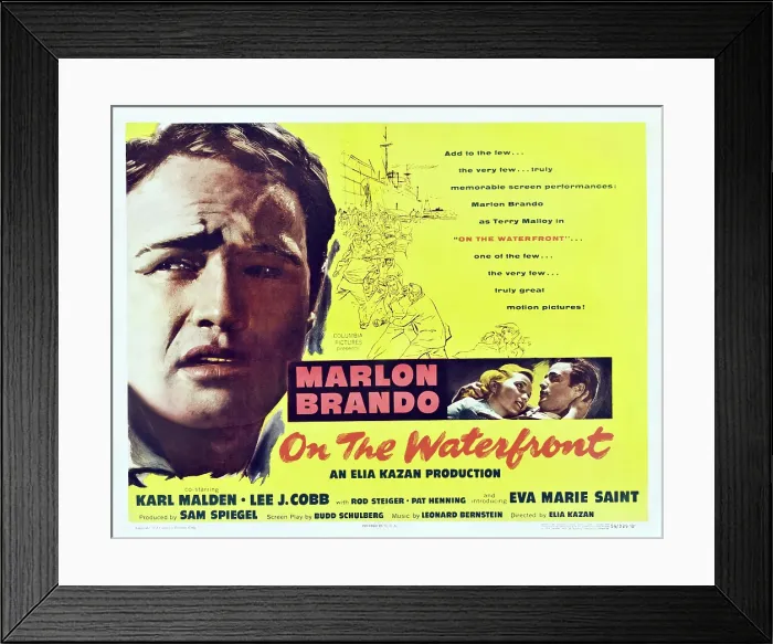 Framed Print : ON THE WATERFRONT, left: Marlon Brando, right from left: Eva Marie Saint, Marlon Brando, 1954