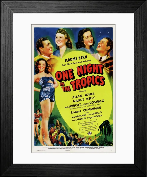 Framed Print : ONE NIGHT IN THE TROPICS, US poster art, top from left: Allan Jones, Nancy Kelly, 1940 Framed Print : ONE NIGHT IN THE TROPICS, US poster art, top from left: Allan Jones, Nancy Kelly, 1940