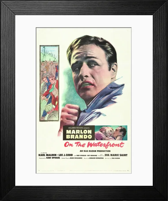 Framed Print : ON THE WATERFRONT, top: Marlon Brando, bottom from left: Eva Marie Saint, Marlon Brando, 1954