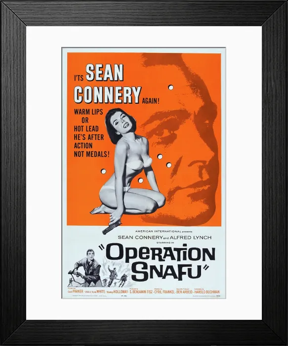 Framed Print : OPERATION SNAFU, top right: Sean Connery on poster art, 1961