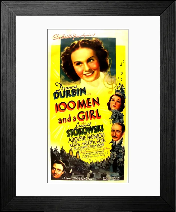 Framed Print : ONE HUNDRED MEN AND A GIRL, top: Deanna Durbin, right top: Alice Brady, bottom right: Adolphe Menjou, bottom left: Mischa Auer, 1937