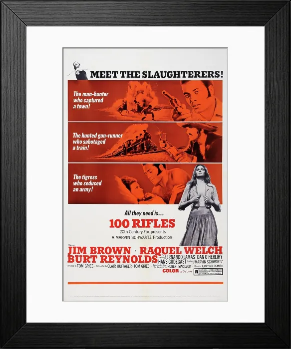 Framed Print : 100 RIFLES, (aka ONE HUNDRED RIFLES), from top: Jim Brown, Burt Reynolds, Raquel Welch, Jim Brown, Raquel Welch, 1969