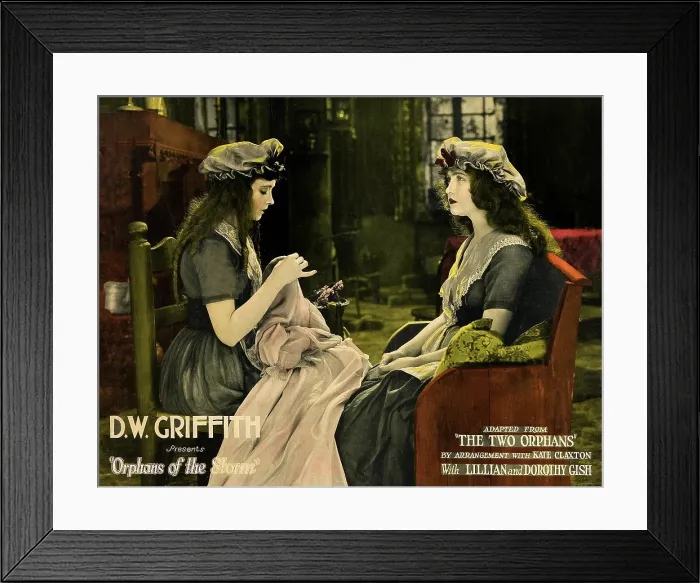 Framed Print : ORPHANS OF THE STORM, lobbycard, from left: Lillian Gish, Dorothy Gish on lobbycard, 1921