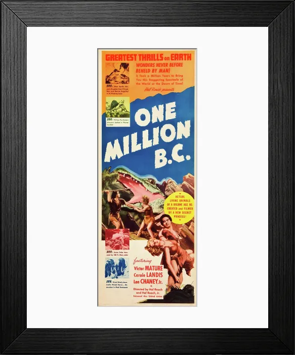 Framed Print : ONE MILLION B.C. left and right: Victor Mature, Carole Landis on insert poster, 1940