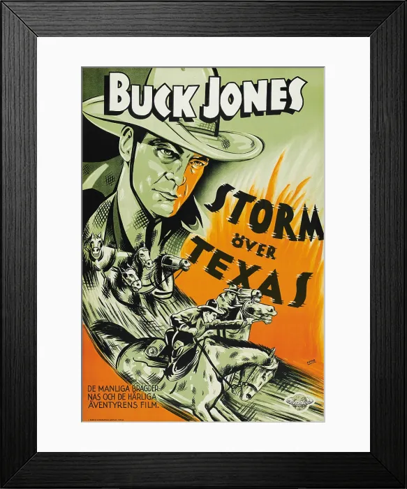 Framed Print : OUTLAWED GUNS, (aka STORM OVER TEXAS), Buck Jones on Swedish poster art, 1935