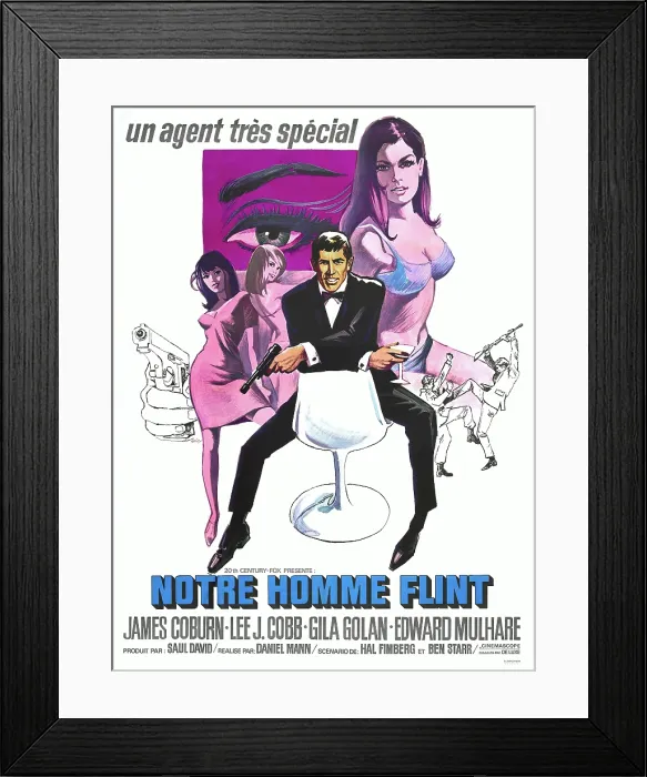 Framed Print : OUR MAN FLINT, (aka NOTRE HOMME FLINT), French poster, center: James Coburn, 1966. TM and Copyright 20th Century Fox Film Corp. All rights reserved / courtesy Everett Collection Framed Print : OUR MAN FLINT, (aka NOTRE HOMME FLINT), French poster, center: James Coburn, 1966. TM and Copyright 20th Century Fox Film Corp. All rights reserved / courtesy Everett Collection