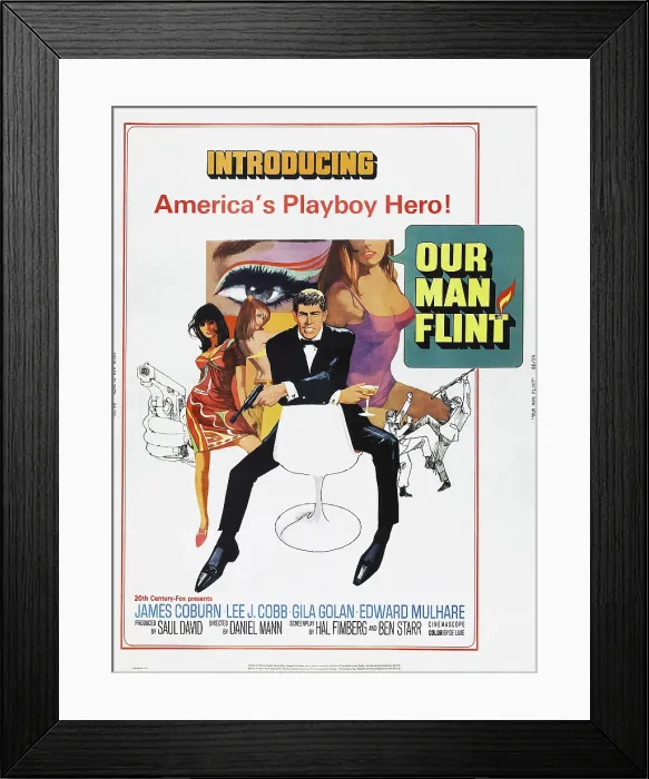 Framed Print : OUR MAN FLINT, US poster, center: James Coburn, 1966. TM and Copyright 20th Century Fox Film Corp. All rights reserved / courtesy Everett Collection