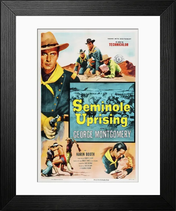 Framed Print : SEMINOLE UPRISING, US poster, George Montgomery (left), top from left: John Pickard, George Montgomery, William Fawcett, bottom right from left: George Montgomery, Karin Booth Framed Print : SEMINOLE UPRISING, US poster, George Montgomery (left), top from left: John Pickard, George Montgomery, William Fawcett, bottom right from left: George Montgomery, Karin Booth