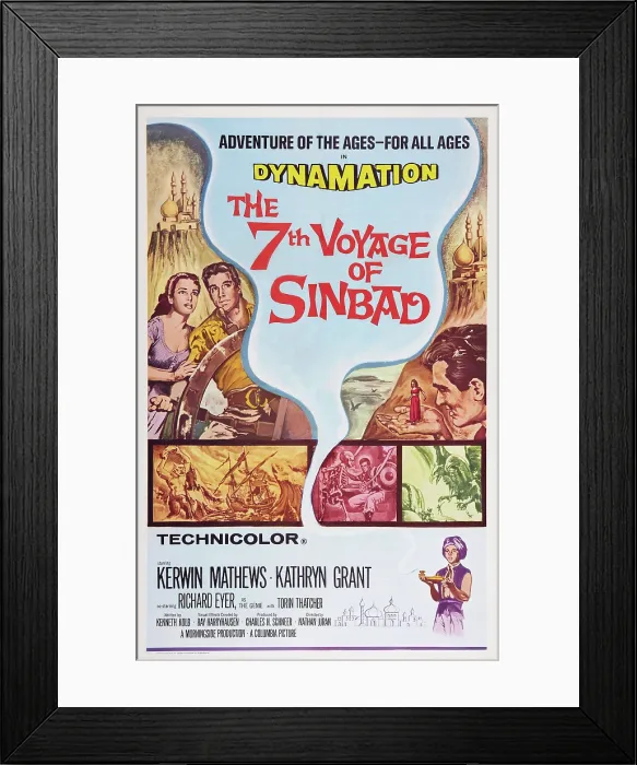 Framed Print : THE 7TH VOYAGE OF SINBAD, US poster art, from left: Kathryn Grant, Kerwin Mathews, 1958