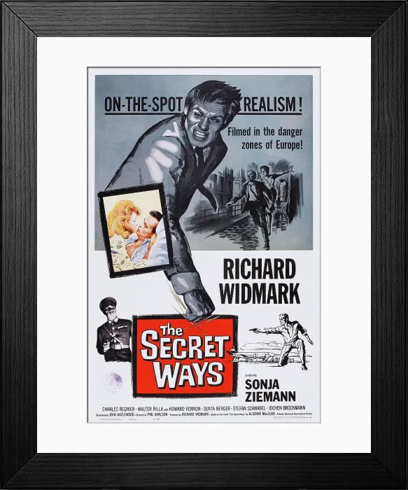 Framed Print : THE SECRET WAYS, US poster, Richard Widmark (top), in box from left: Senta Berger, Richard Widmark, 1961
