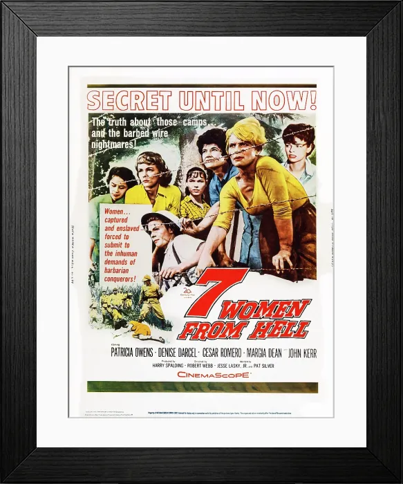 Framed Print : SEVEN WOMEN FROM HELL, (aka 7 WOMEN FROM HELL), US poster, from left: Pilar Seurat, Patricia Owens, evadne Baker (bottom), Yvonne Craig, Margia Dean, Denise Darcel, Sylvia Daneel