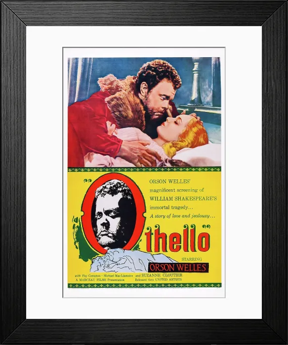 Framed Print : THE TRAGEDY OF OTHELLO: THE MOOR OF VENICE, US poster art, top from left: Orson Welles, Suzanne Cloutier, 1952 Framed Print : THE TRAGEDY OF OTHELLO: THE MOOR OF VENICE, US poster art, top from left: Orson Welles, Suzanne Cloutier, 1952
