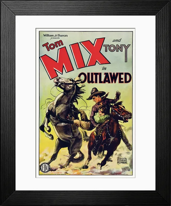Framed Print : OUTLAWED, US poster, Tom Mix riding Tony the Horse, Sally Blane, 1929