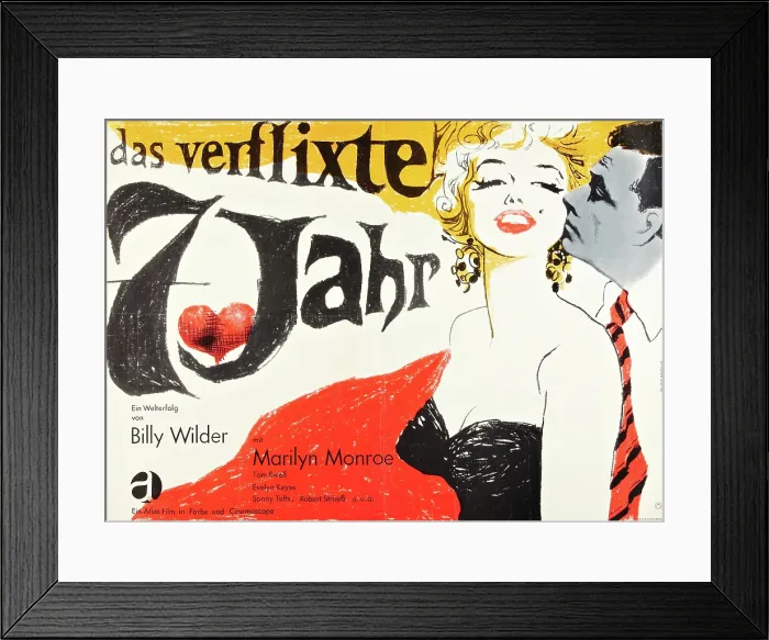 Framed Print : THE SEVEN YEAR ITCH, (aka DAS VERFLIXTE 7. JAHR), l-r: Marilyn Monroe, Tom Ewell on German poster art, 1955, TM and Copyright 20th Century Fox Film Corp