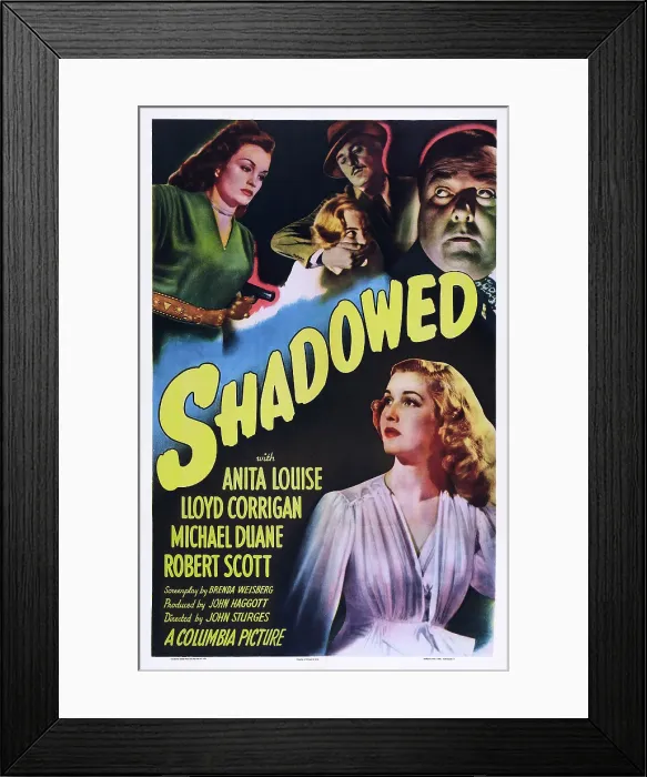 Framed Print : SHADOWED, US poster art, from left: Doris Houck, Terry Moore, Wilton Graff, Lloyd Corrigan, Anita Louise, 1946 Framed Print : SHADOWED, US poster art, from left: Doris Houck, Terry Moore, Wilton Graff, Lloyd Corrigan, Anita Louise, 1946