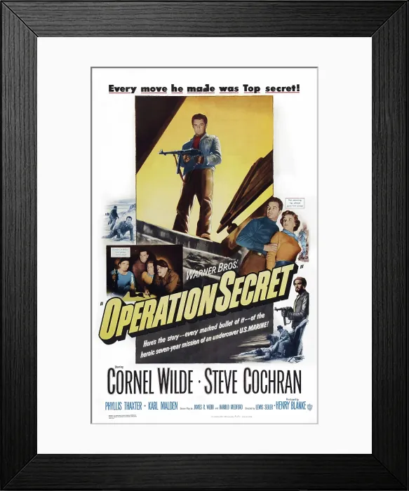 Framed Print : OPERATION SECRET, center: Cornel Wilde, right from left: Cornel Wilde, Phyllis Thaxter, 1952