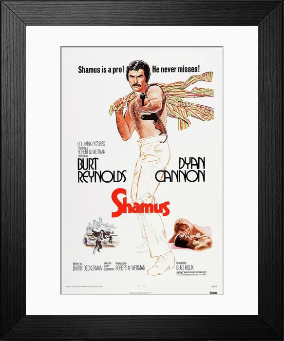 Framed Print : SHAMUS, US poster, Burt Reynolds, bottom from rear: Dyan Cannon, Burt Reynolds, 1973