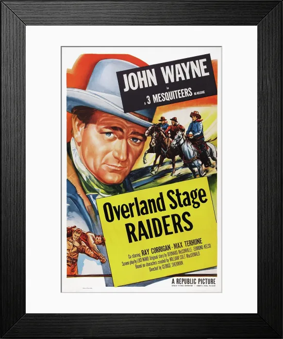 Framed Print : OVERLAND STAGE RAIDERS, left: John Wayne featured on 1953 reissue poster, 1938