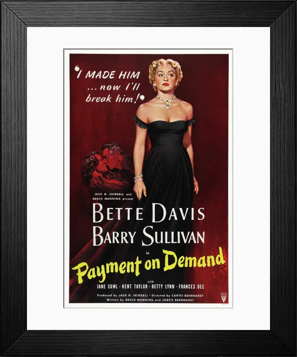 Framed Print : PAYMENT ON DEMAND, from left: Bette Davis, Barry Sullivan, Bette Davis, 1951