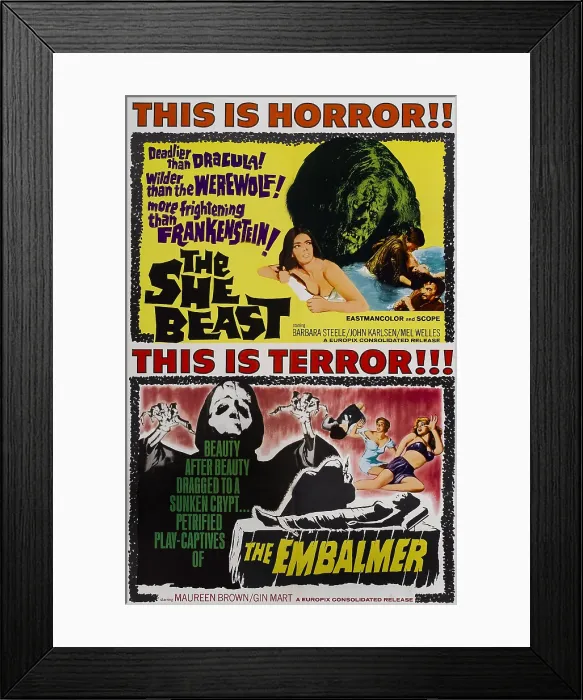 Framed Print : SHE-BEAST, on a double bill poster with The Embalmer, 1966
