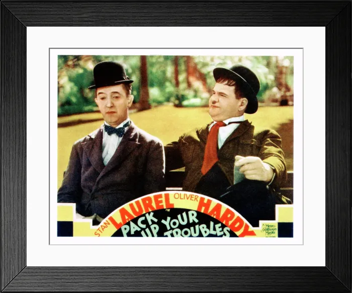 Framed Print : PACK UP YOUR TROUBLES, from left: Stan Laurel, Oliver Hardy on lobbycard, 1932