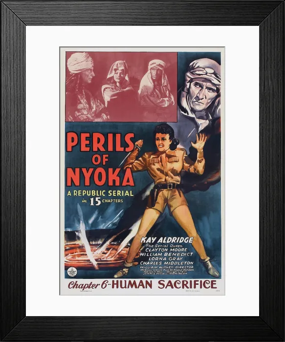 Framed Print : PERILS OF NYOKA, US poster, bottom right: Kay Aldridge in Chapter 6: Human Sacrifice, 1942