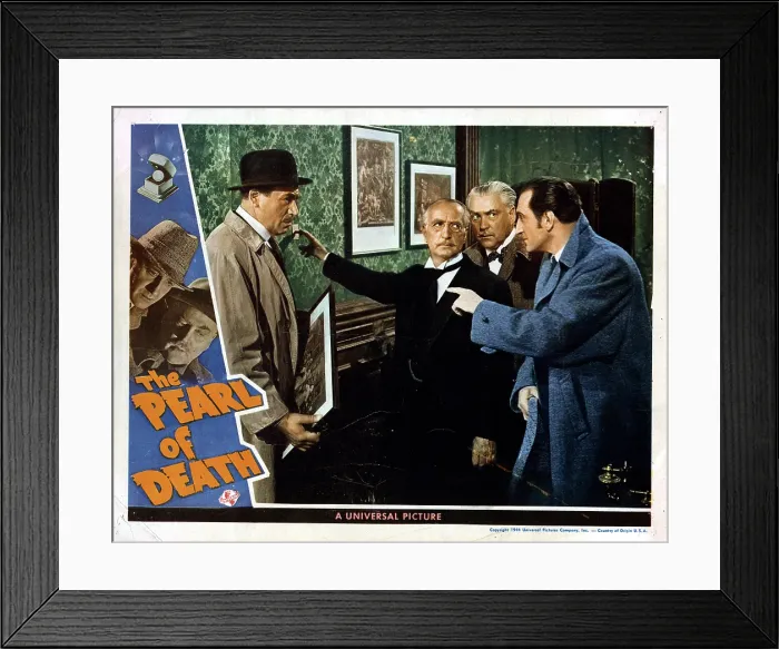 Framed Print : THE PEARL OF DEATH, from left, Dennis Hoey, Holmes Herbert, Nigel Bruce, Basil Rathbone, 1944