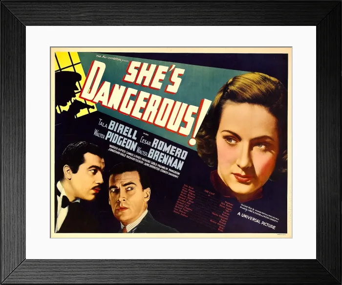 Framed Print : SHE'S DANGEROUS!, from left: Cesar Romero, Walter Pidgeon, Tala Birell, 1937