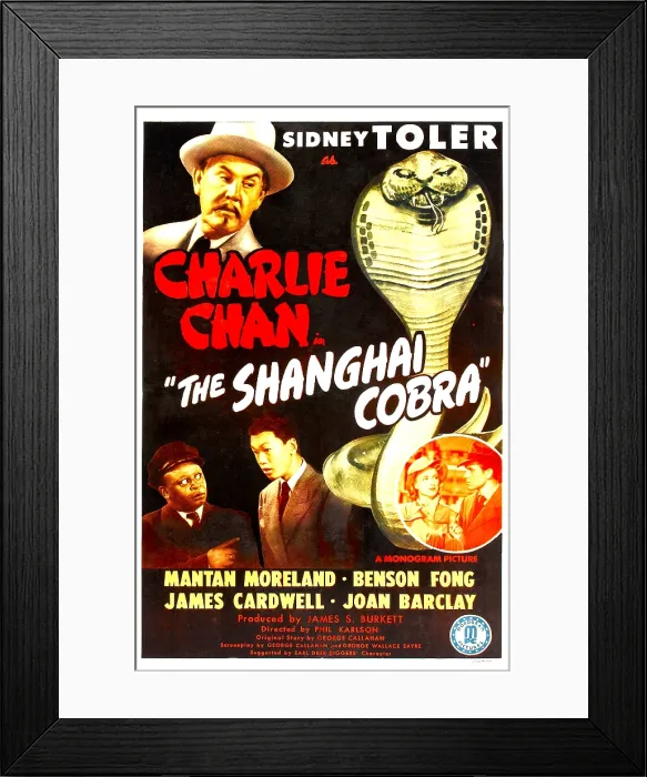 Framed Print : THE SHANGHAI COBRA, (aka CHARLIE CHAN IN THE SHANGHAI COBRA), US poster, Sidney Toler (aka Charlie Chan) (top), bottom left from left: Mantan Moreland, Benson Fong, Joan Barclay