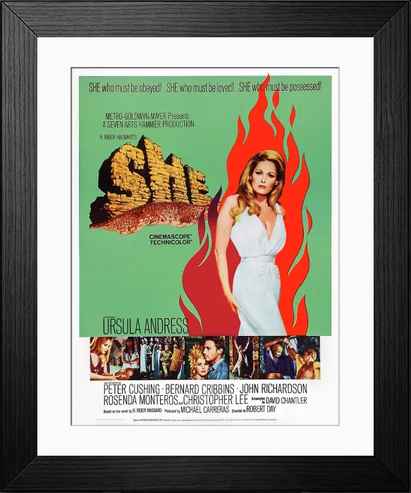 Framed Print : SHE, US poster art, top right: Ursula Andress, 1965