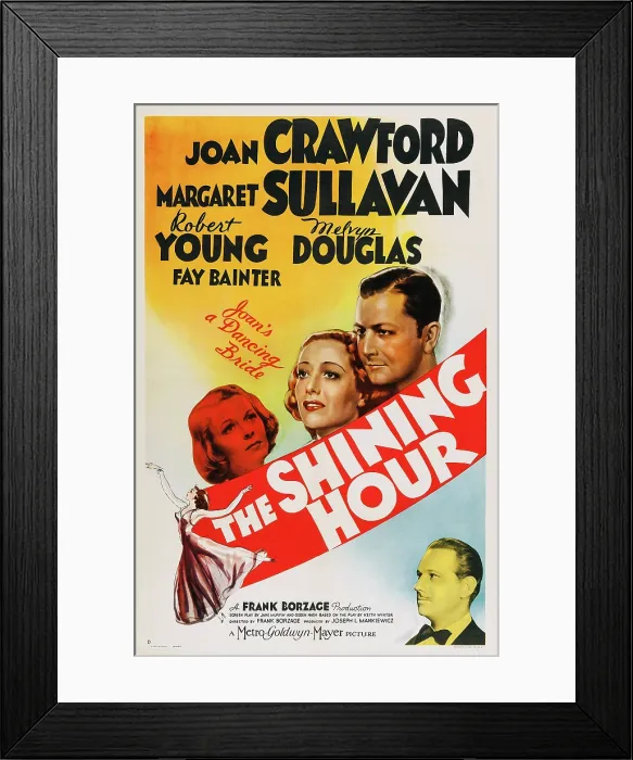 Framed Print : THE SHINING HOUR, top l-r: Margaret Sullavan, Joan Crawford, Robert Young, bottom: Melvyn Douglas on poster art, 1938