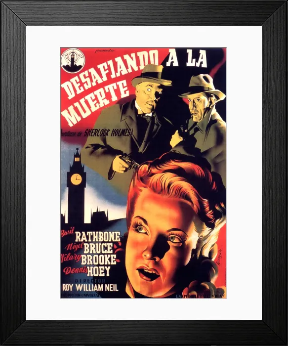 Framed Print : SHERLOCK HOLMES FACES DEATH, top to bottom, Nigel Bruce, Basil Rathbone, Hillary Brooke, 1943 Framed Print : SHERLOCK HOLMES FACES DEATH, top to bottom, Nigel Bruce, Basil Rathbone, Hillary Brooke, 1943