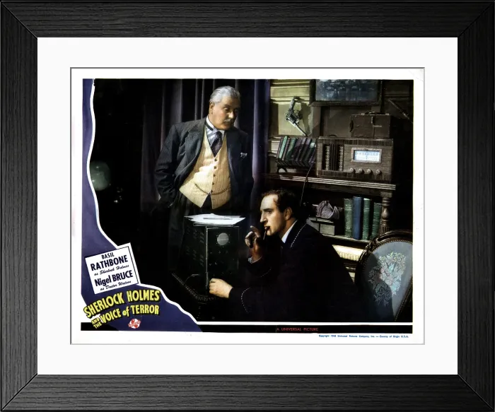 Framed Print : SHERLOCK HOLMES AND THE VOICE OF TERROR, from left, Nigel Bruce, Basil Rathbone, 1942