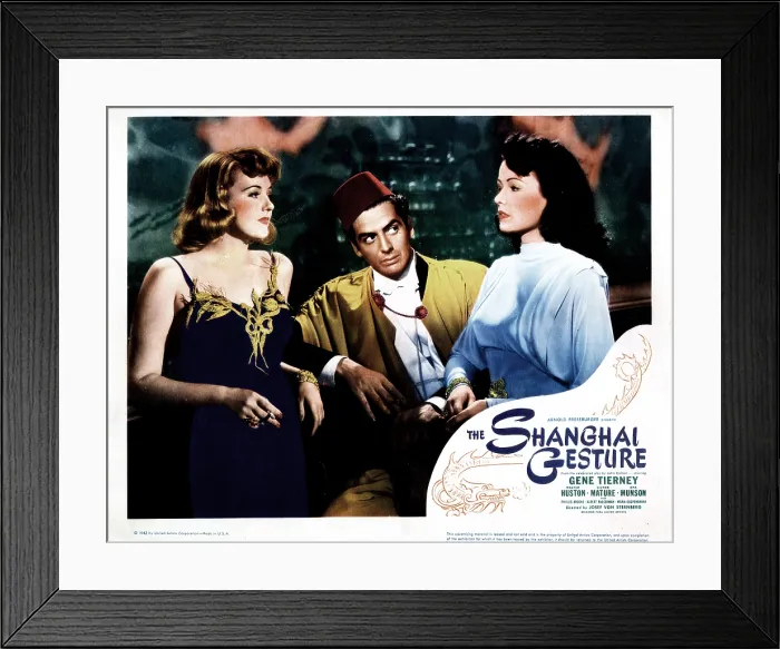 Framed Print : THE SHANGHAI GESTURE, US lobbycard, from left: Phyllis Brooks, Victor Mature, Gene Tierney, 1941