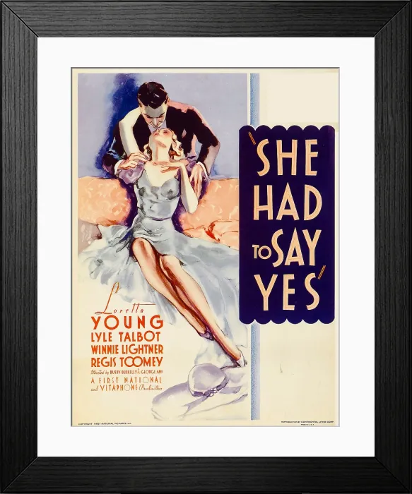 Framed Print : SHE HAD TO SAY YES, left from top: Lyle Talbot, Loretta Young on midget window card, 1933