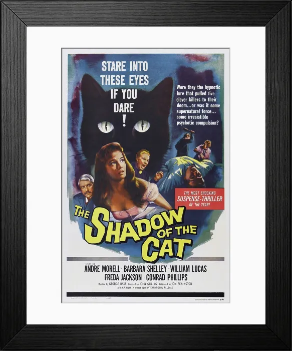Framed Print : THE SHADOW OF THE CAT, US poster, from left: Conrad Phillips, Barbara Shelley, Freda Jackson, 1961