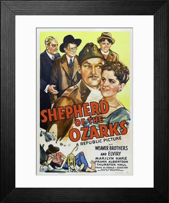 Framed Print : SHEPHERD OF THE OZARKS, top l-r: Thurston Hall, Leon Weaver, Frank Weaver, bottom l-r: Frank Albertson, Marilyn Hare on poster art, 1942