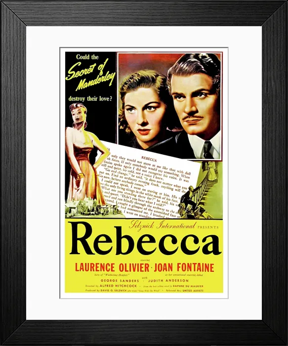 Framed Print : REBECCA, from left: Joan Fontaine, Laurence Olivier on 1946 re-release poster, 1940
