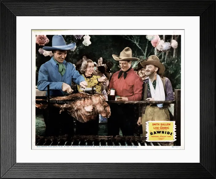 Framed Print : RAWHIDE, from left, Smith Ballew, Evalyn Knapp, Lou Gehrig, Si Jenks, 1938, TM and Copyright 20th Century Fox Film Corp. All rights reserved / courtesy Everett Collection
