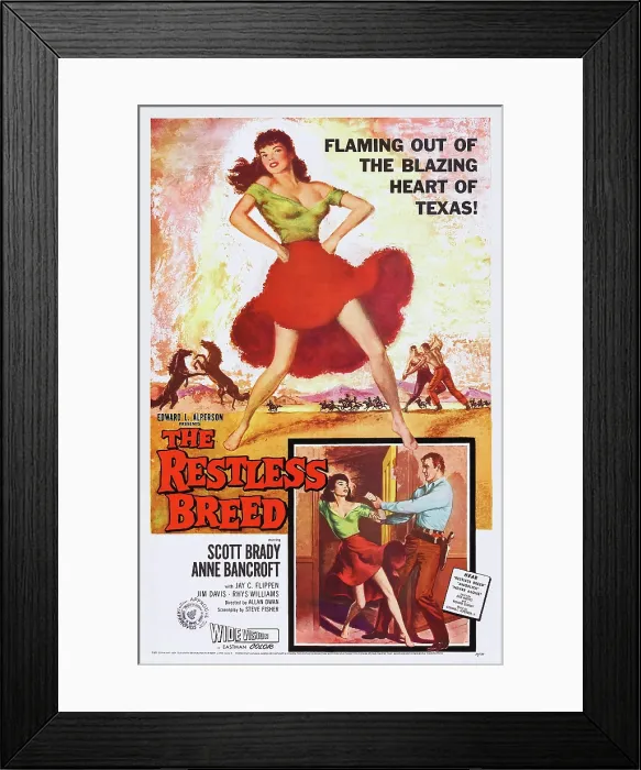 Framed Print : THE RESTLESS BREED, US poster art, top: Anne Bancroft, bottom from left: Anne Bancroft, Scott Brady, 1957