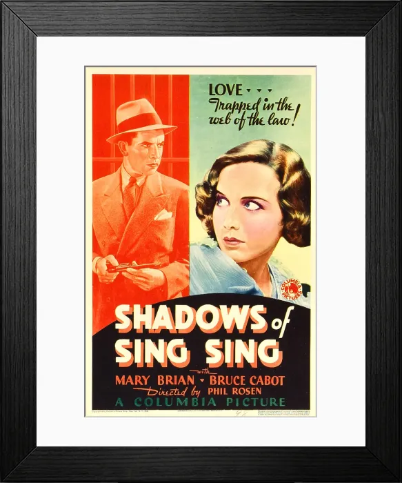 Framed Print : SHADOWS OF SING SING, from left: Bruce Cabot, Mary Brian on midget window card, 1933