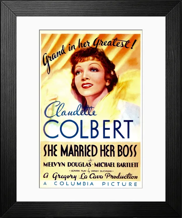 Framed Print : SHE MARRIED HER BOSS, Claudette Colbert on midget window card, 1935 Framed Print : SHE MARRIED HER BOSS, Claudette Colbert on midget window card, 1935