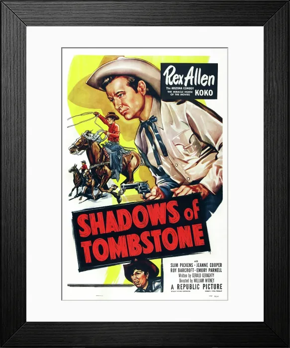 Framed Print : SHADOWS OF TOMBSTONE, top: Rex Allen with Koko the horse on poster art, 1953