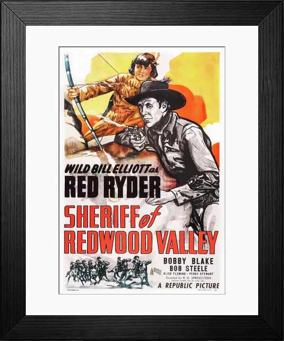 Framed Print : SHERIFF OF REDWOOD VALLEY, US poster art, from left: Robert Blake, Bill Elliott, 1946 Framed Print : SHERIFF OF REDWOOD VALLEY, US poster art, from left: Robert Blake, Bill Elliott, 1946