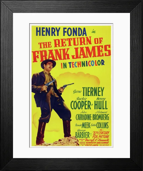 Framed Print : THE RETURN OF FRANK JAMES, US poster art, Henry Fonda, 1940, TM and Copyright 20th Century Fox Film Corp. All rights reserved / courtesy Everett Collection
