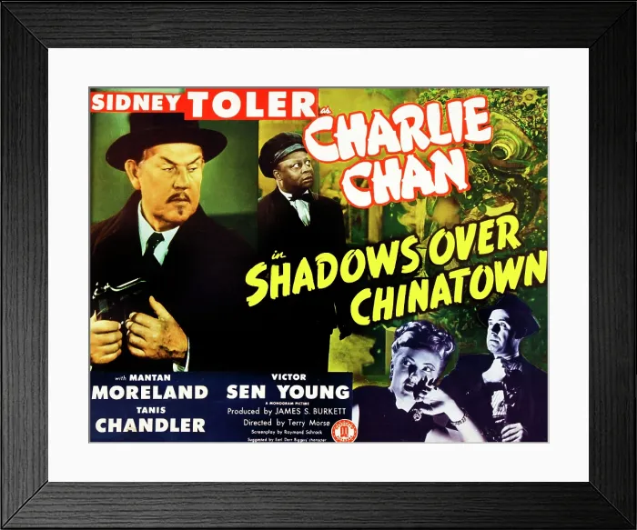 Framed Print : SHADOWS OVER CHINATOWN, l-r: Sidney Toler, Mantan Moreland, bottom l-r: Tanis Chandler on title card, 1946