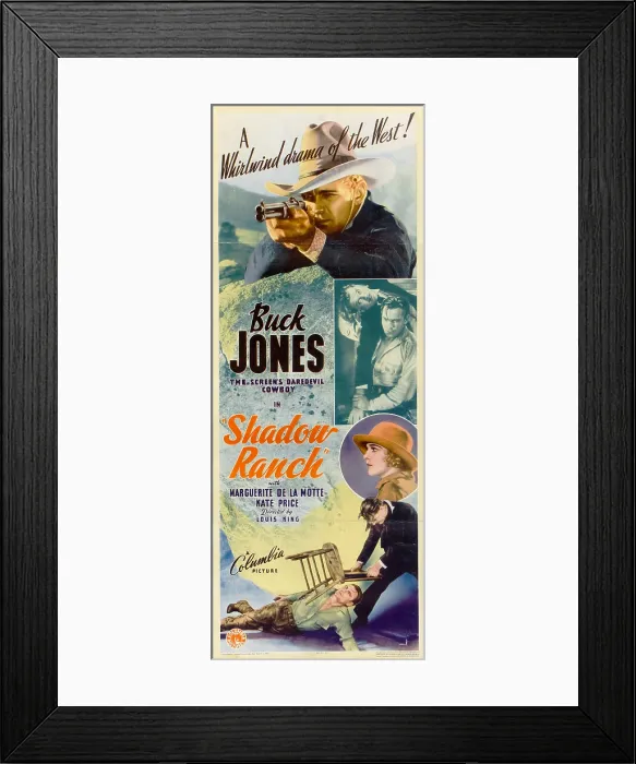 Framed Print : SHADOW RANCH, top: Buck Jones, bottom right inset: Marguerite De La Notte on insert poster, 1930